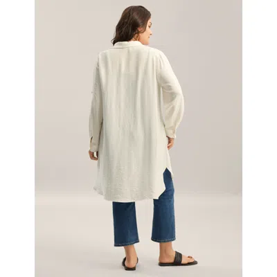 Bloomchic Women's Plus Size Front-open Long Basic Blouse Ivory Non Vacation Long Sleeve 10/m In White