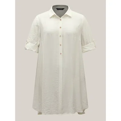Bloomchic Women's Plus Size Front-open Long Basic Blouse Ivory Non Vacation Long Sleeve 10/m In White