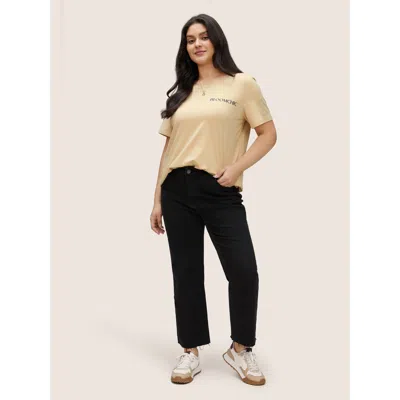 Bloomchic Women's Plus Size  Basic Solid Crew Neck T-shirt Apricot Everyday 14-16/1x In Orange