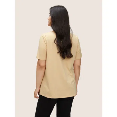 Bloomchic Women's Plus Size  Basic Solid Crew Neck T-shirt Apricot Everyday 14-16/1x In Orange