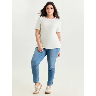 Bloomchic Women's Plus Size Supersoft Essentials Solid Basic Knit T-shirt Originalwhite Solid Casual Short Sle