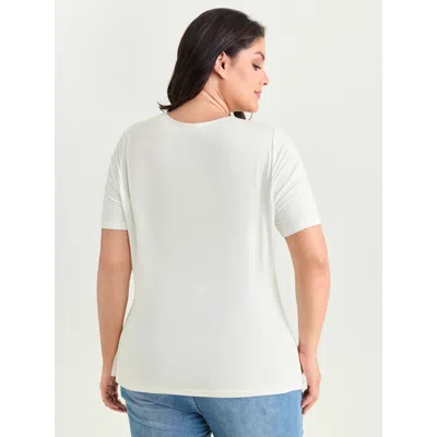 Bloomchic Women's Plus Size Supersoft Essentials Solid Basic Knit T-shirt Originalwhite Solid Casual Short Sle