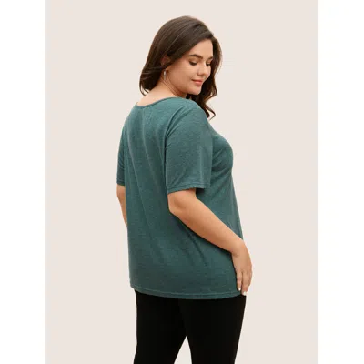 Bloomchic Women's Plus Size Solid Heather Crisscross Medium Stretch T-shirt Darkgreen Solid Everyday Short Sle In Green