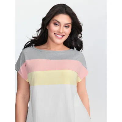 Bloomchic Women's Plus Size Color Stripe Boat Neck T-shirt Opticwhite Non Casual Short Sleeve 10/m In White