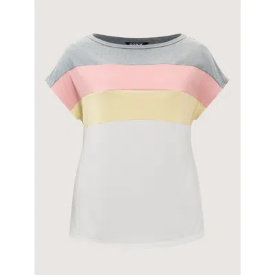 Bloomchic Women's Plus Size Color Stripe Boat Neck T-shirt Opticwhite Non Casual Short Sleeve 10/m In White