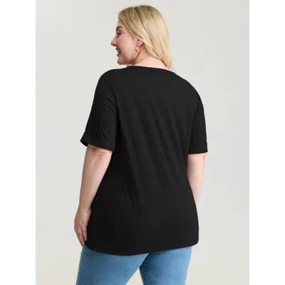 Bloomchic Women's Plus Size Cat Tunes Print Stretchy T-shirt Black Non Casual Short Sleeve 12/l