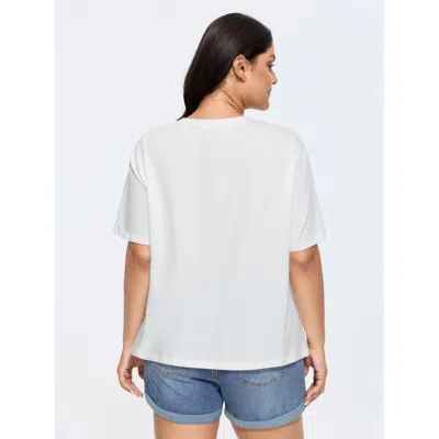 Bloomchic Women's Plus Size Cotton Floral Vase Print T-shirt Whitesmoke Solid Casual Short Sleeve Round Neck 1