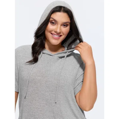 Bloomchic Women's Plus Size Stretchy Hooded Drawstring Adjustable T-shirt Lightgray Solid Casual Short Sleeve  In Gray