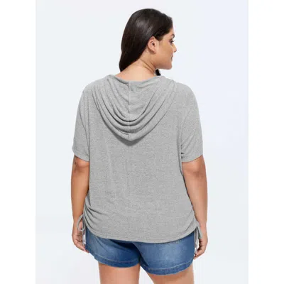 Bloomchic Women's Plus Size Stretchy Hooded Drawstring Adjustable T-shirt Lightgray Solid Casual Short Sleeve  In Gray