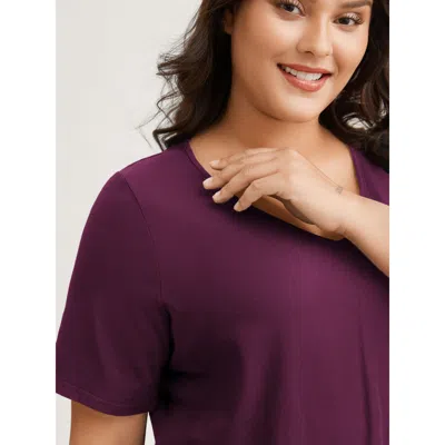 Bloomchic Women's Plus Size Cotton V Neck Plain Basic T-shirt Plum Solid Casual Half Sleeve V-neck 12/l In Purple