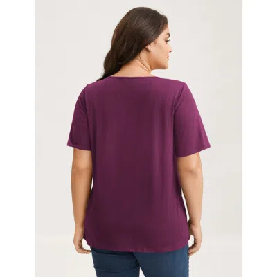 Bloomchic Women's Plus Size Cotton V Neck Plain Basic T-shirt Plum Solid Casual Half Sleeve V-neck 12/l In Purple
