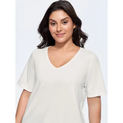 Bloomchic Women's Plus Size Cotton V Neck Plain Basic T-shirt White Solid Casual Half Sleeve V-neck 10/m In White