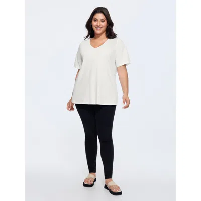 Bloomchic Women's Plus Size Cotton V Neck Plain Basic T-shirt White Solid Casual Half Sleeve V-neck 10/m In White