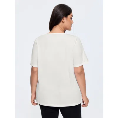 Bloomchic Women's Plus Size Cotton V Neck Plain Basic T-shirt White Solid Casual Half Sleeve V-neck 10/m In White