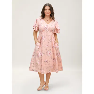 Bloomchic Women's Plus Size Floral Elastic Waist Tiered Ruffle Sleeve Dress Crepe Floral Midi Elegant Ruffles 