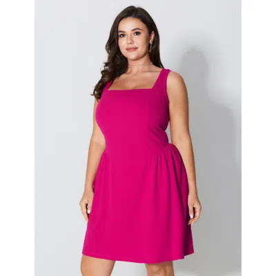 Bloomchic Women's Plus Size Bow-tiful Back Pleated Mini Dress Redviolet Solid Mini Party Ruched 30/6x