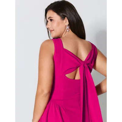 Bloomchic Women's Plus Size Bow-tiful Back Pleated Mini Dress Redviolet Solid Mini Party Ruched 30/6x
