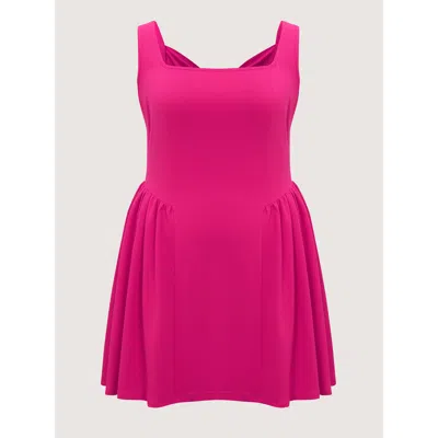 Bloomchic Women's Plus Size Bow-tiful Back Pleated Mini Dress Redviolet Solid Mini Party Ruched 30/6x
