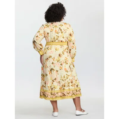 Bloomchic Women's Plus Size Sunkissed Floral Color Contrast Midi Dress Mustardyellow Tropical Midi Elegant Smo