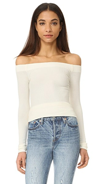 Getting Back To Square One Off Shoulder Long Sleeve Tee In Vanilla Ice