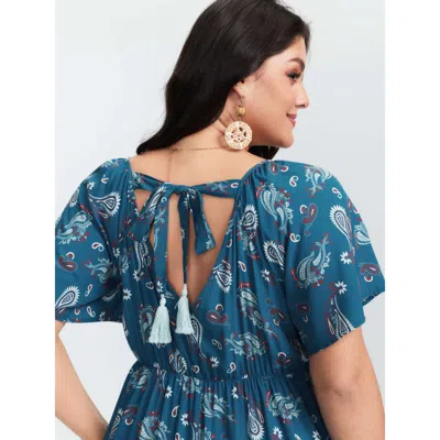 Bloomchic Women's Plus Size Supersoft Floral Print Backless Lace Midi Dress Mediumblue Paisley Midi Vacation 1
