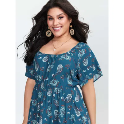 Bloomchic Women's Plus Size Supersoft Floral Print Backless Lace Midi Dress Mediumblue Paisley Midi Vacation 1