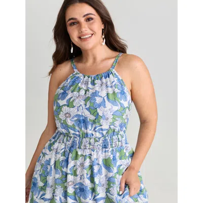 Bloomchic Women's Plus Size Large Floral Print Lace Trim Midi Dress Truegreen Ditsy Floral Midi Vacation Patch