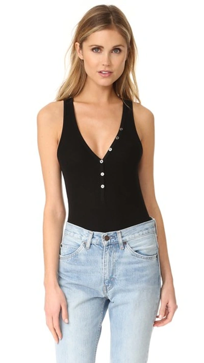 Getting Back To Square One Button Front Bodysuit In Black