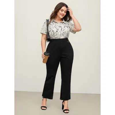 Bloomchic Women's Plus Size Pull-on Solid Bootcut Pants Black Solid Straight Fit Mid Rise Office 10/m In Black