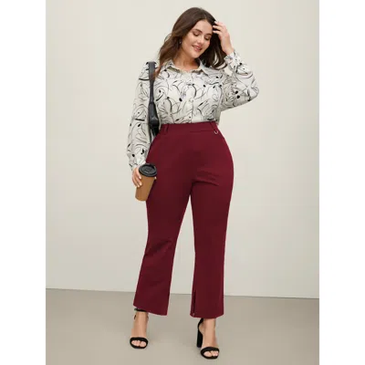 Bloomchic Women's Plus Size Pull-on Solid Bootcut Pants Scarlet Solid Straight Fit Mid Rise Office 10/m In Red