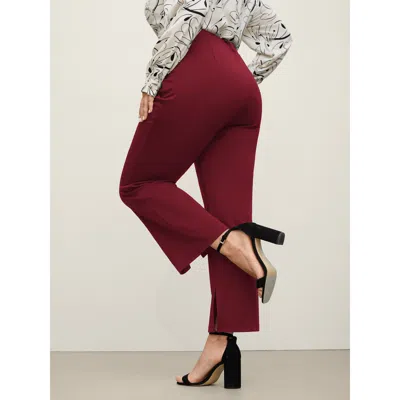 Bloomchic Women's Plus Size Pull-on Solid Bootcut Pants Scarlet Solid Straight Fit Mid Rise Office 10/m In Red