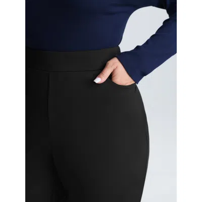 Bloomchic Women's Plus Size Ruffled Flared Hem Plain Pants Black Solid Flared Mid Rise Elegant 10/m In Black