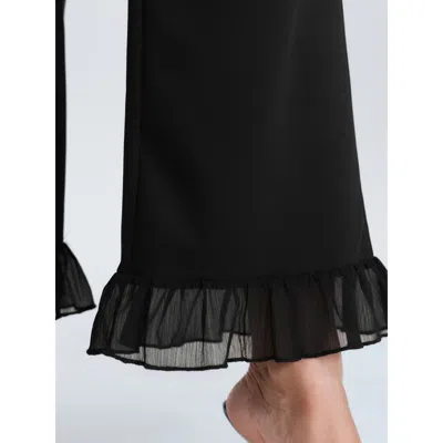 Bloomchic Women's Plus Size Ruffled Flared Hem Plain Pants Black Solid Flared Mid Rise Elegant 10/m In Black