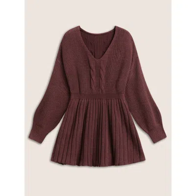Bloomchic Women's Plus Size Solid Cable Knit Elastic Waist Pullover Maroon Plain Long Sleeve 28/5x In Burgundy