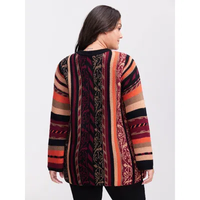 Bloomchic Women's Plus Size Boho Stripe Flared Sleeve Stretchy Pullover Black Not Graphics Long Sleeve Round N In Black