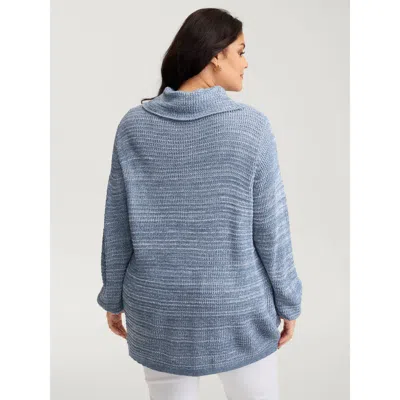 Bloomchic Women's Plus Size Turtleneck Wrap Adjustable Button Pullover Aegean Long Sleeve 18-20/2x In Blue