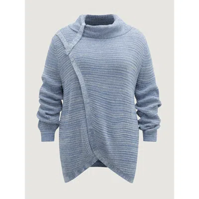 Bloomchic Women's Plus Size Turtleneck Wrap Adjustable Button Pullover Aegean Long Sleeve 18-20/2x In Blue