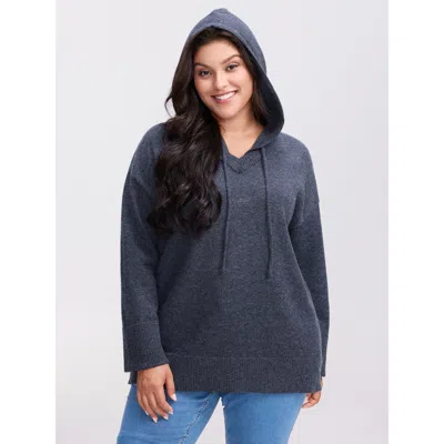 Bloomchic Women's Plus Size Straight-sleeve Hooded Solid Pullover Midnight Long Sleeve 10/m In Blue