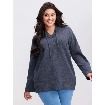 Bloomchic Women's Plus Size Straight-sleeve Hooded Solid Pullover Midnight Long Sleeve 10/m In Blue