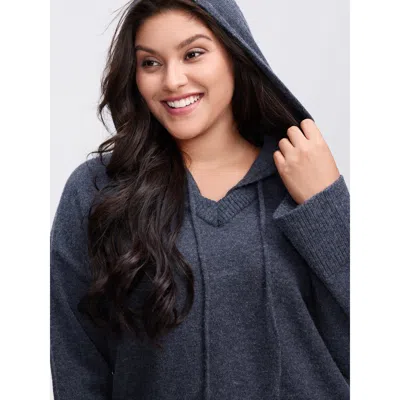 Bloomchic Women's Plus Size Straight-sleeve Hooded Solid Pullover Midnight Long Sleeve 10/m In Blue