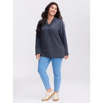 Bloomchic Women's Plus Size Straight-sleeve Hooded Solid Pullover Midnight Long Sleeve 10/m In Blue