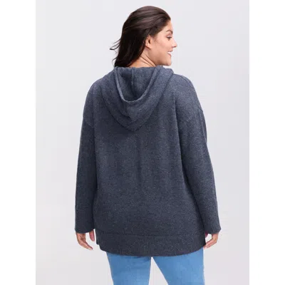 Bloomchic Women's Plus Size Straight-sleeve Hooded Solid Pullover Midnight Long Sleeve 10/m In Blue