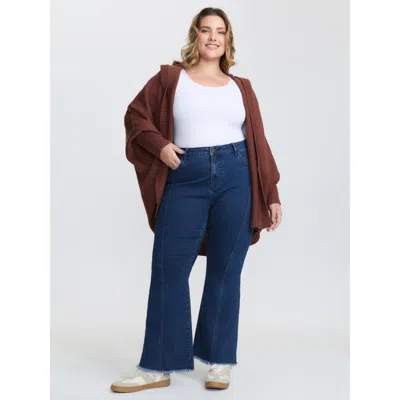 Bloomchic Women's Plus Size Mid Rise Patchwork Panel Flared Jeans Denimindigo Patchwork Flared High Stretch 10