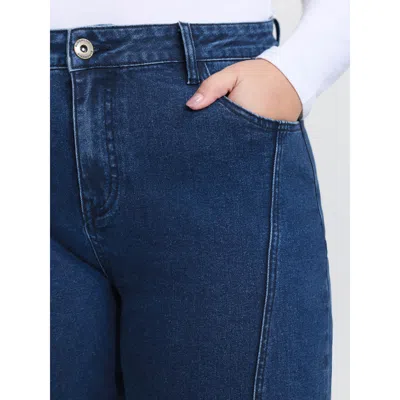 Bloomchic Women's Plus Size Mid Rise Patchwork Panel Flared Jeans Denimindigo Patchwork Flared High Stretch 10