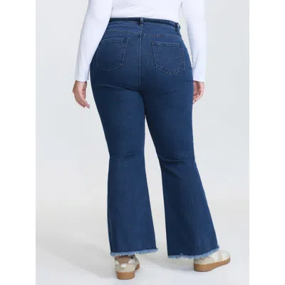 Bloomchic Women's Plus Size Mid Rise Patchwork Panel Flared Jeans Denimindigo Patchwork Flared High Stretch 10