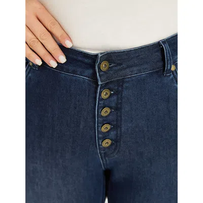 Bloomchic Women's Plus Size Plain Button Fly High Rise Bootcut Jeans Darkblue Plain Plain Medium Stretch 14/1x In Blue