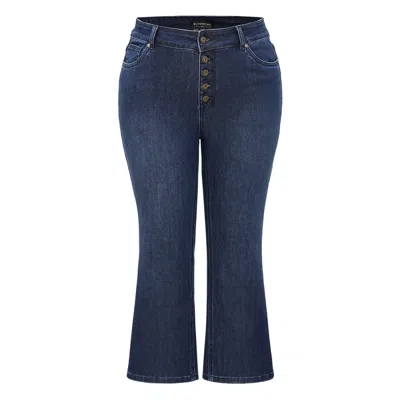 Bloomchic Women's Plus Size Plain Button Fly High Rise Bootcut Jeans Darkblue Plain Plain Medium Stretch 14/1x In Blue