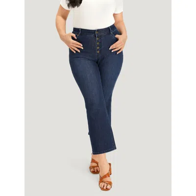 Bloomchic Women's Plus Size Plain Button Fly High Rise Bootcut Jeans Darkblue Plain Plain Medium Stretch 14/1x In Blue
