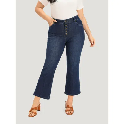 Bloomchic Women's Plus Size Plain Button Fly High Rise Bootcut Jeans Darkblue Plain Plain Medium Stretch 14/1x In Blue