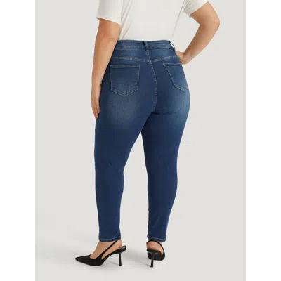 Bloomchic Women's Plus Size Solid Very Stretchy Patchwork High Rise Jeans Blue Plain Plain High Stretch 10/m In Blue